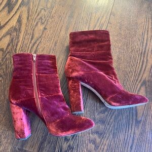 BCBGeneration Deep Red Velvet Ankle Boots - Burgundy - Size US 10 feels like 9.5